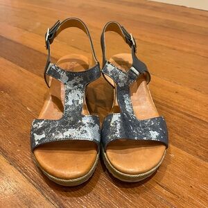 Paso Leather Blue and Silver Wedge Sandals